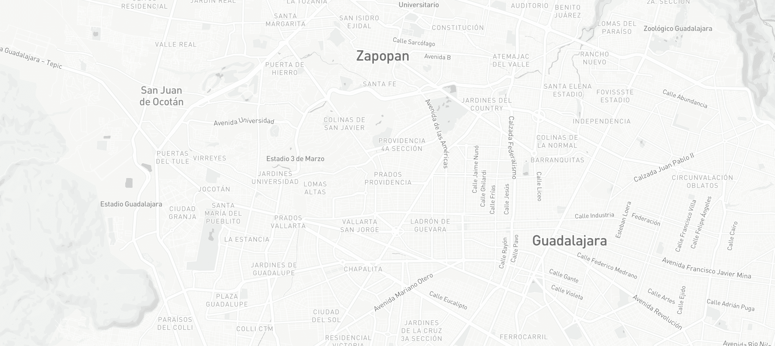 Map of the Guadalajara metropolitan area with the condos managed by RentVite