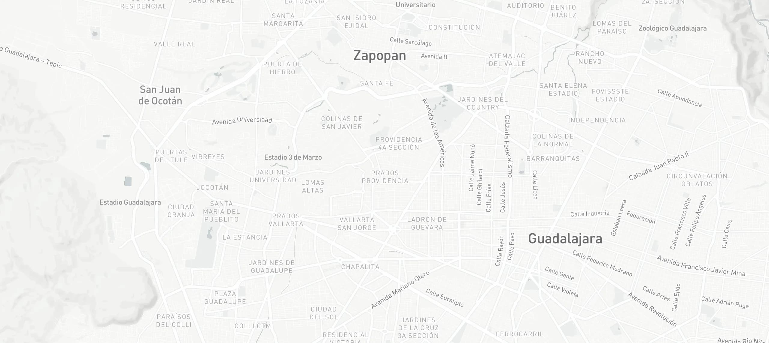 Map of the Guadalajara metropolitan area with the condos managed by RentVite